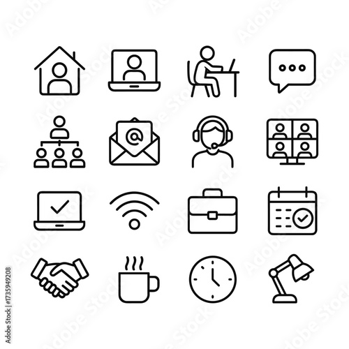 Remote work and telecommuting vector icons. Outline symbols. Line design