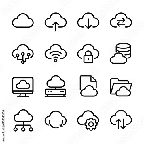 Wallpaper Mural Cloud storage and services icons. Outline symbols. Line design Torontodigital.ca