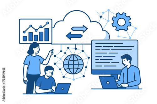 Software development, cloud computing, data exchange, digital technology expertise, business intelligence, global networking, data analysis, technician team programming, internet technology