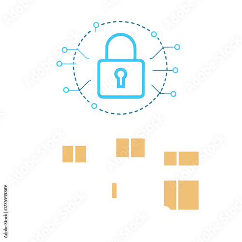 At night, a modern smart home is safeguarded by a security system featuring a digital padlock icon