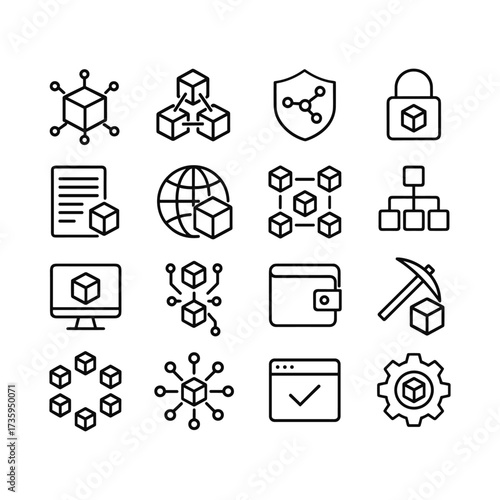 Digital currency icons vector bundle. Outline symbols. Line design