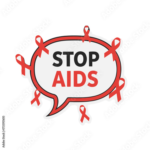 Stop aids message in speech bubble with red ribbons