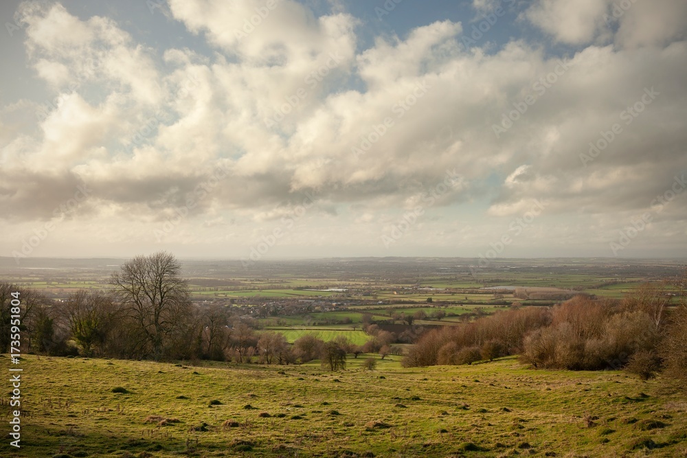 Fototapeta premium Farmland above Willersey, Cotswolds, Gloucestershire, England