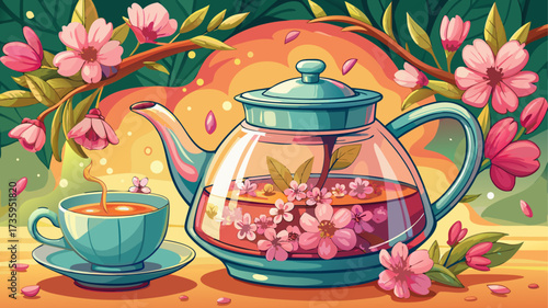 very beautiful A close up Glass teapot blooming flower tea with teacup bed ffd ce c fbeca pink flowers transparent delicate cozy warm floral aromatic beverage hot drink