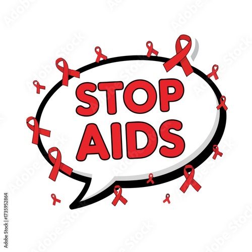 Stop aids message in speech bubble with red ribbons