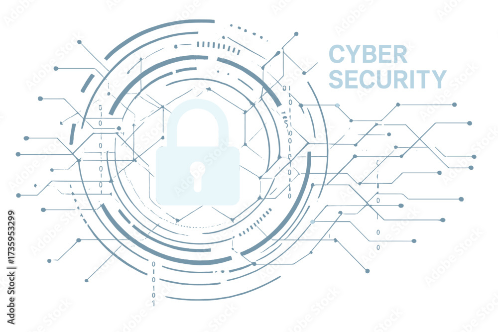 Obraz premium Cyber security is symbolized by a digital padlock icon, a network of cyber security technologies, and data protection tools on a virtual dashboard, ensuring authorized online access to protect