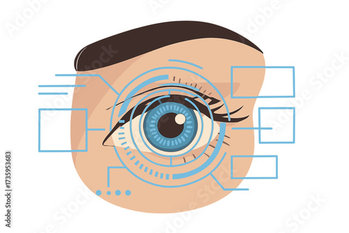 A woman's eye, with a digital interface placed before it