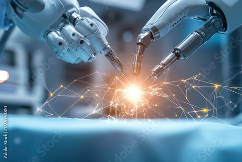 Ai-powered healthcare robot performs precision surgery in a modern operating room showcasing advanced technology and innovation