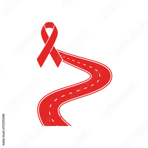 Red ribbon forming winding road, symbolizing the journey and fight against aids