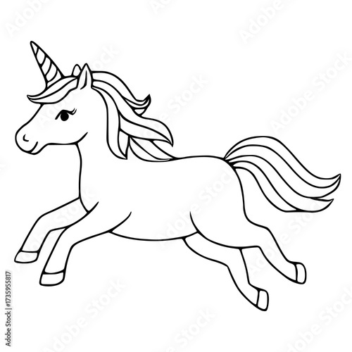 Graceful unicorn galloping with flowing mane and tail, presented as a clean vector illustration on a white background.