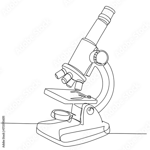 Line art illustration of a microscope on a flat surface  