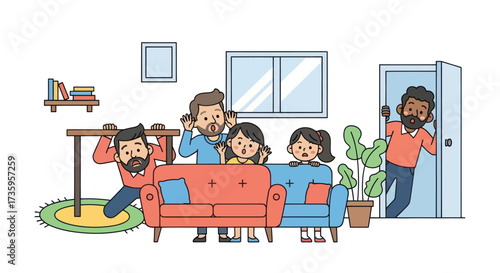 Εκτύπωση καμβά Family playing hide-and-seek in a living room with furniture and plants