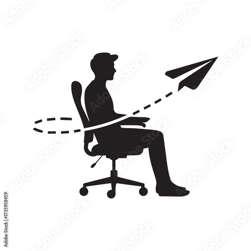 Vector art of silhouette of a man sitting in an office chair throwing a paper airplane