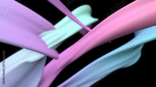 Abstract flowing fabric in soft pastel colors against a dark background, creating a serene atmosphere