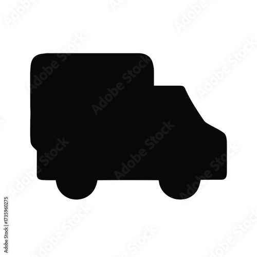 A black silhouette of a delivery truck isolated on white background, conveying themes of transportation, logistics, and commercial vehicle, ideal for illustrating shipping and distribution services