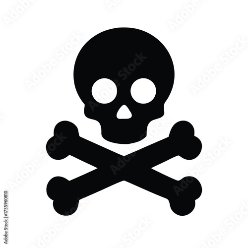 Skull and crossbones illustration isolated on white background, symbolizing danger, toxicity, or death, with a classic pirate or warning sign aesthetic and stark black and white contrast