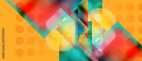 Abstract geometric composition. Vibrant colors blend, creating dynamic visual texture. Modern design elements overlap, forming interesting shapes.