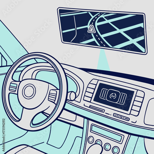 Car dashboard with navigation system and driverless technology for autonomous driving