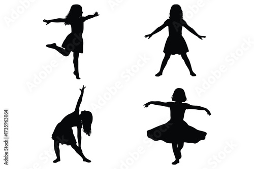 Vector art of silhouette of a girl dancing a set of vector illustrations showcasing various dance poses, capturing the joy and movement of a young dancer