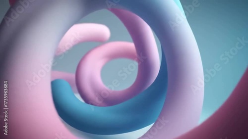 Abstract colorful twisting shapes intertwining in a soft gradient background, creating a modern aesthetic