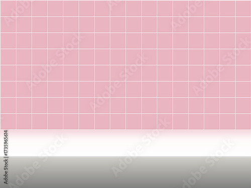 Pink 3d tiled wall with white empty shelf on a minimal stage, vector illustration design for presentation, display product mockup, podium show cosmetic, backdrop