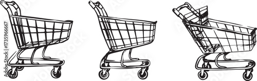hand drawn shopping cart set of vector