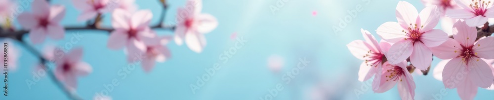 Fototapeta premium Pastel pink & white blossoms, serene blue background Perfect spring aesthetic , arrangement, nature