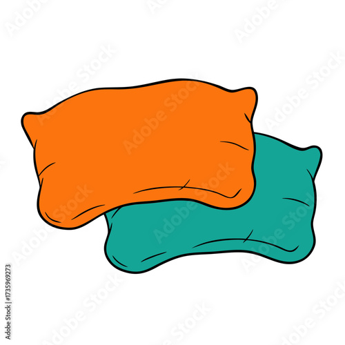 Vibrant stylized vector illustration of two plush pillows comforting softness