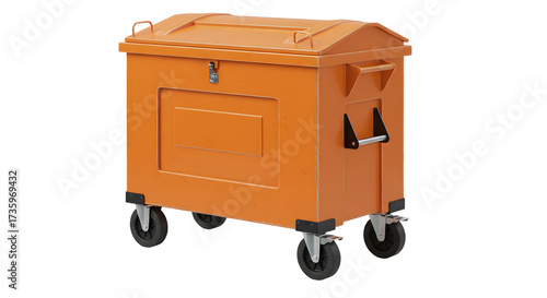 Wallpaper Mural Orange commercial waste dumpster on wheels isolated on white background, industrial trash container for garbage disposal and recycling Torontodigital.ca