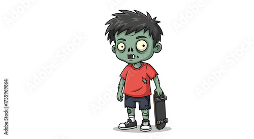 Cute Skater Zombie Kid Cartoon Vector