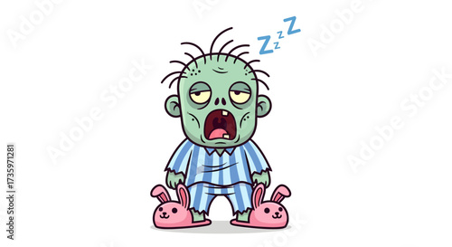 wearing cute slipper ,Sleepy Zombie in Pajamas Cartoon Vector