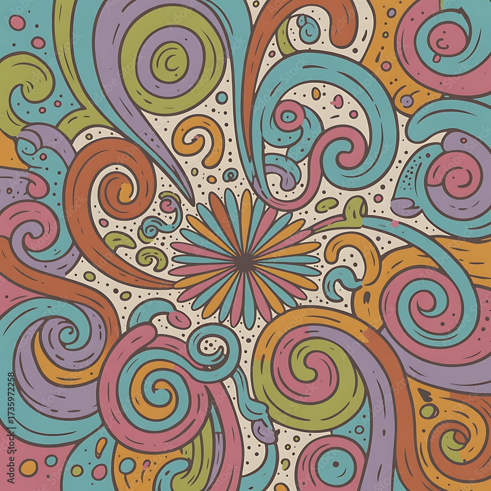 Fototapeta premium Psychedelic floral swirl pattern in pastel and earthy tones flower