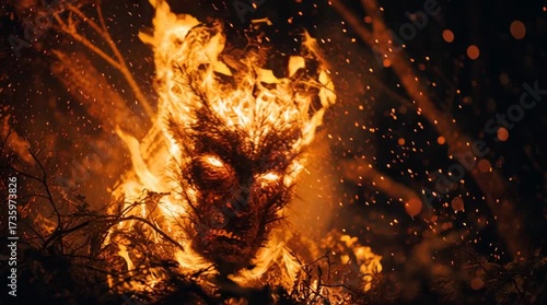 photography of a demonic face appearing in fire flames