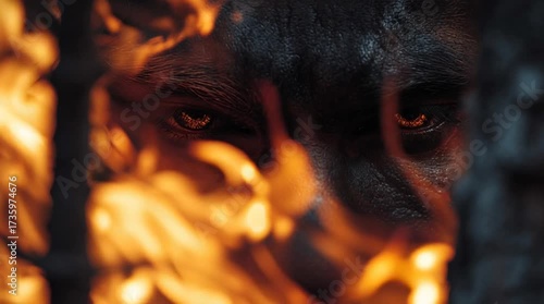 photography of a demonic face appearing in fire flames
