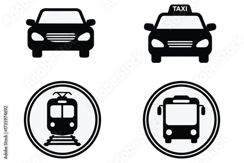 Vector art of transportation icons set car, taxi, tram, bus, public transport, urban mobility, vehicle, travel, city, service, symbol, sign, vector, design