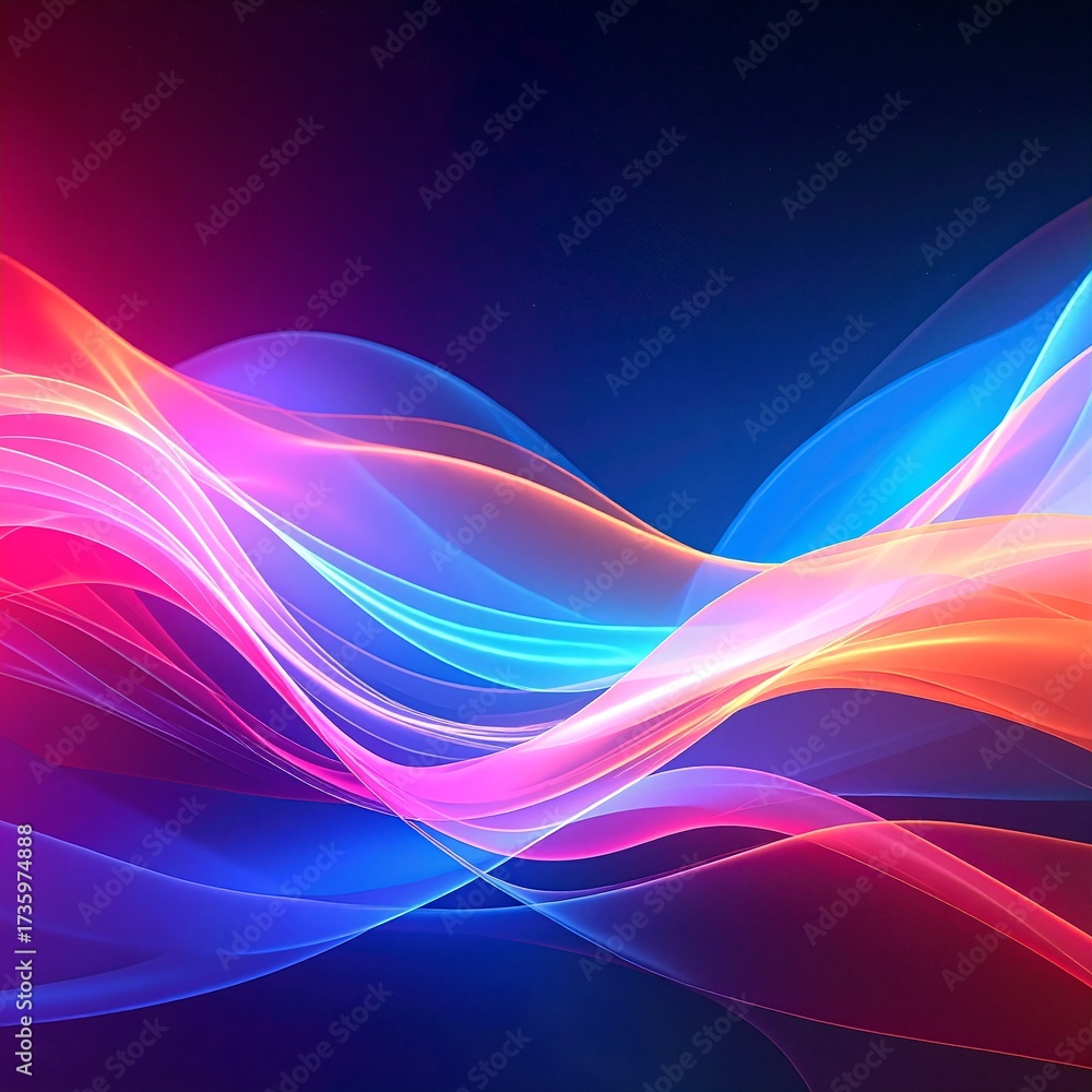 Fototapeta premium Vibrant abstract wallpaper featuring dynamic, flowing waves in a spectrum of colors, creating a visually striking and energetic design perfect for modern spaces.