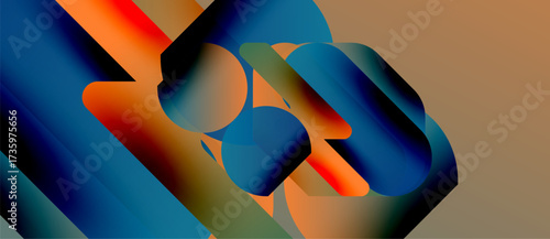 Abstract shapes blend, creating vibrant color gradients. Orange, blue hues dominate composition. Smooth transitions suggest fluidity, depth.