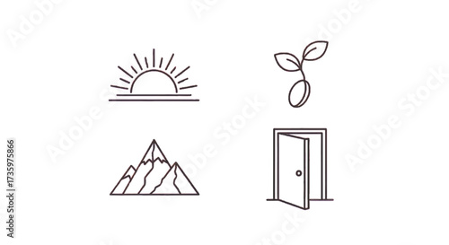 This collection features a set of four minimalist line art icons, perfect for a variety of design projects. The icons include