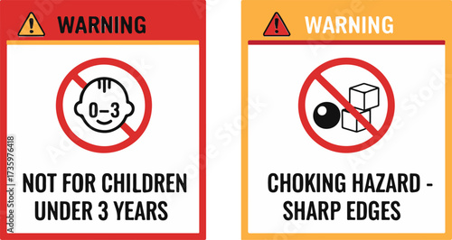 Warning: Not For Children Under 3 Years | Choking Hazard - Sharp Edges Safety Labels for Toys and Packaging