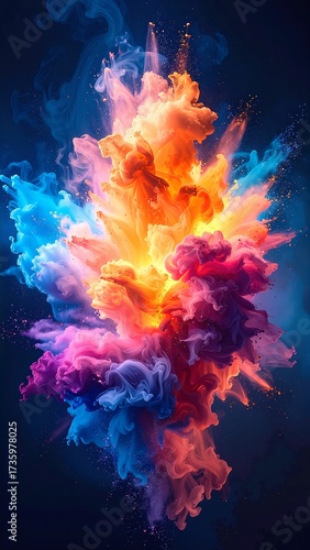 Wallpaper Mural A vibrant explosion of colorful smoke billows against a deep black background, creating a mesmerizing contrast of swirling hues in shades of blue, pink, and yellow. Torontodigital.ca