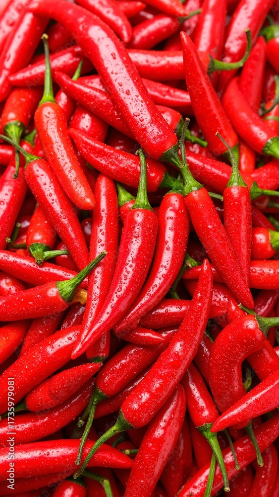custom made wallpaper toronto digitalA vibrant cluster of red hot chili peppers, glistening with freshness, showcases their smooth, glossy skin and tapered shapes, perfect for culinary use.