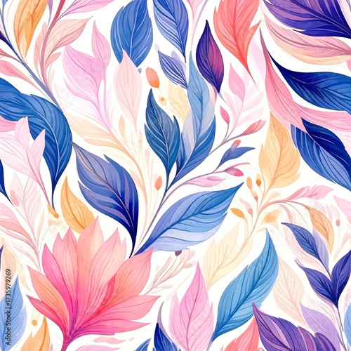 Wallpaper Mural A vibrant seamless pattern featuring an array of colorful leaves in various shapes and sizes, showcasing rich hues of green, orange, red, and yellow. Torontodigital.ca
