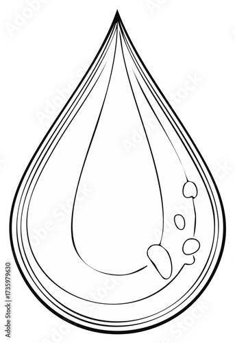 Stylized water drop outline with internal ripples and bubbles graphic