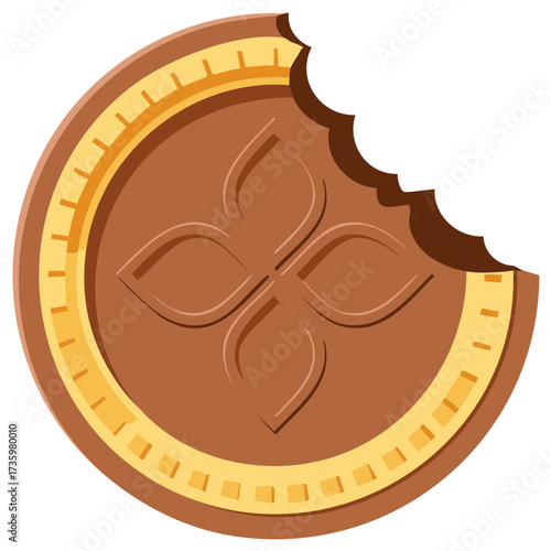 Vector illustration of a bitten cookie with a decorative floral pattern
