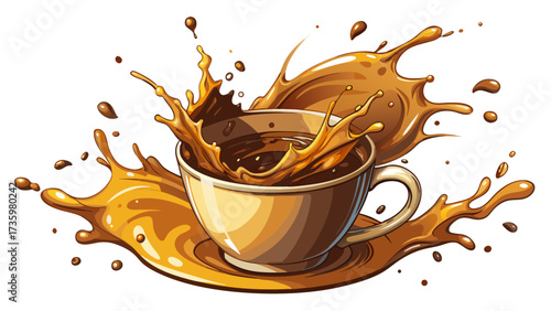 Very beautiful close up Dynamic Coffee Splash: Capturing the Moment of Impact in a White Mug on White Background