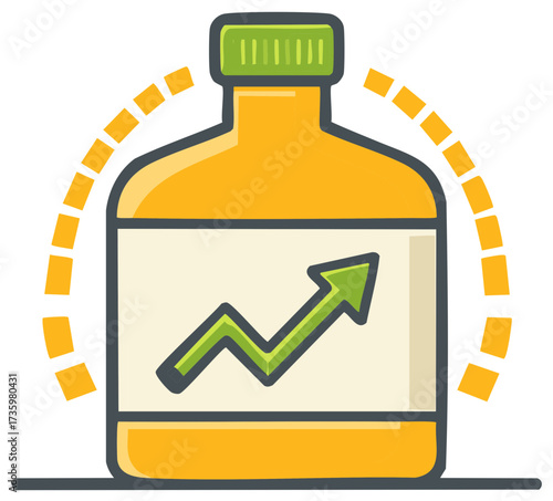 Supplement bottle with arrow graphic for health and wellness promotion with benefits growth presentation