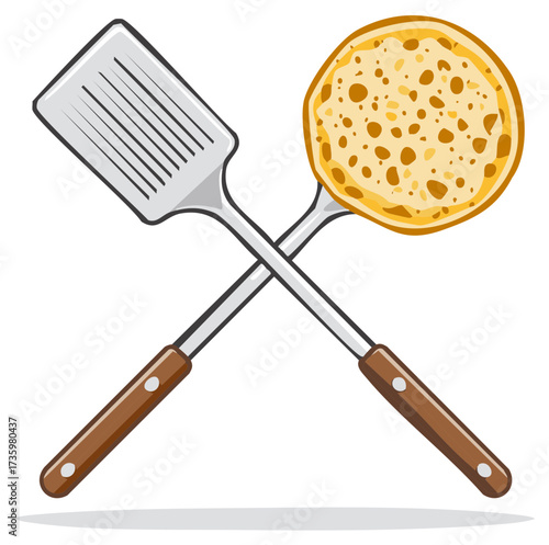 Crossed spatula and crumpet illustration isolated on white