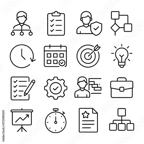 Corporate workflow organization vector icon set. Outline symbols. Line design