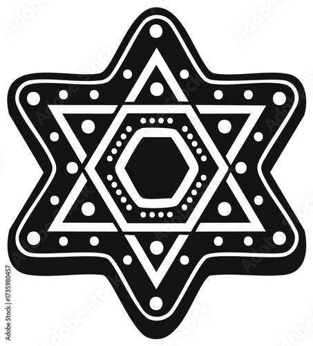 Star of David symbol with geometric pattern and decorative dots