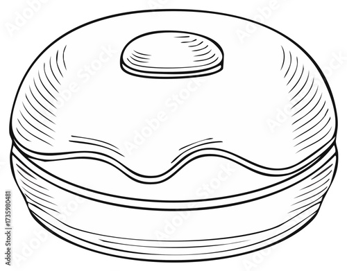 Donut illustration black and white dessert baked good bakery sweet treat